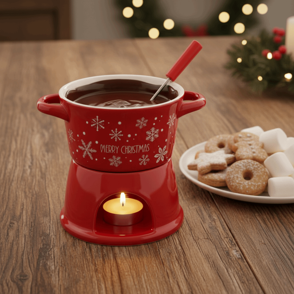Fondue Pot Ceramic - Taza de fondue de chocolate navideña